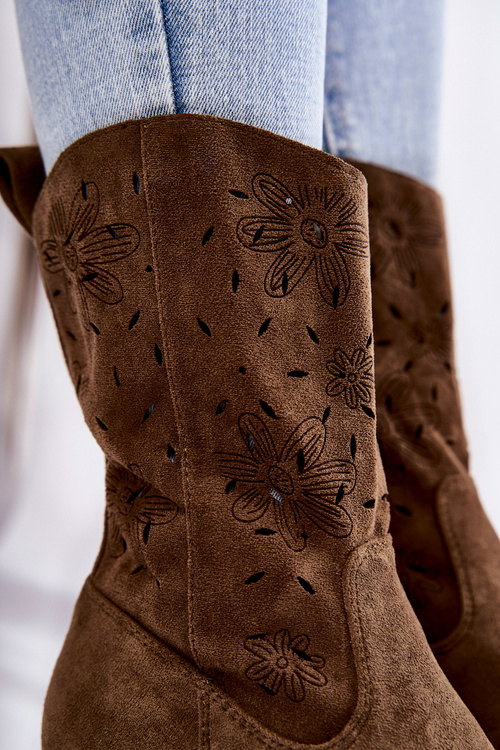 Dámske semišové topánky kovbojské topánky s kvetmi khaki ariane