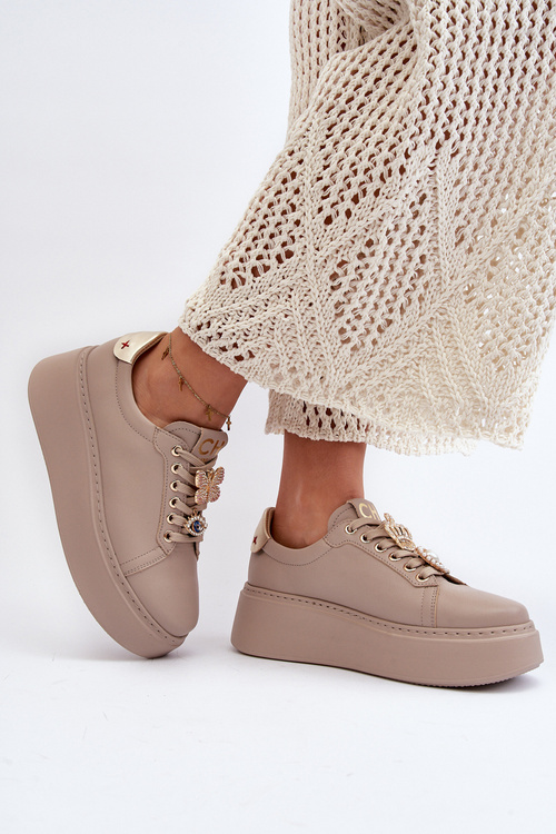 Dámske kožené tenisky s ozdobami CheBello 4292 béžové