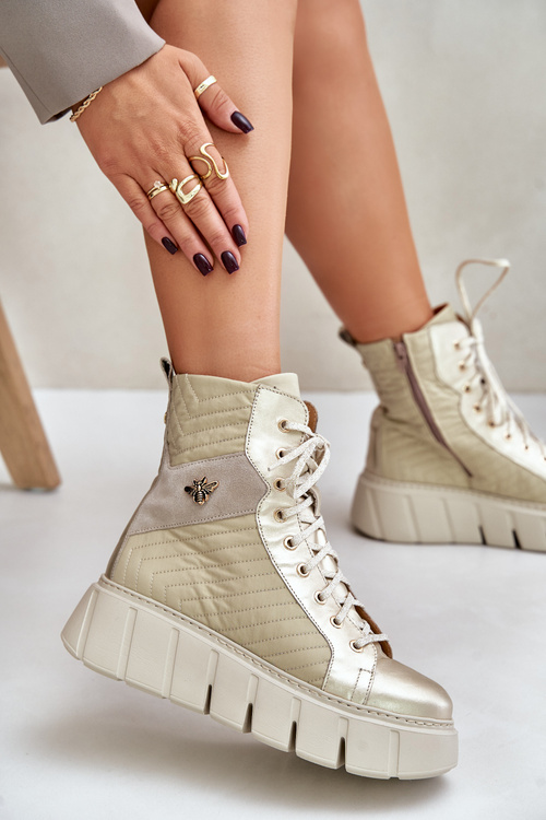 Kožené Čižmy Na Platforme Maciejka 06751-25 Zlaté
