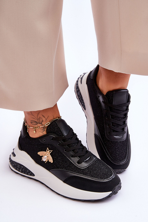 Lesklé športové topánky s ornamentom Black Seneca