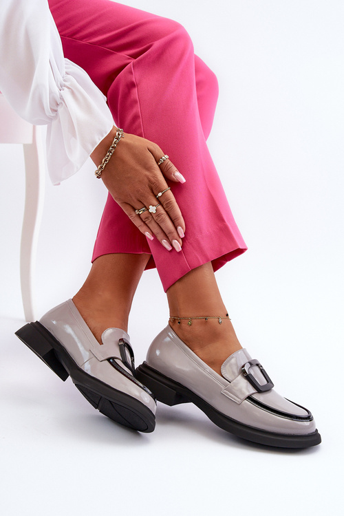 Šedé lakované kožené dámské mokasíny Fidodia