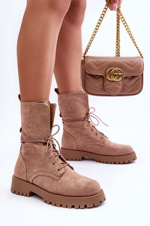 Ploché Podpatky Zamszové Botky Bežové Jence