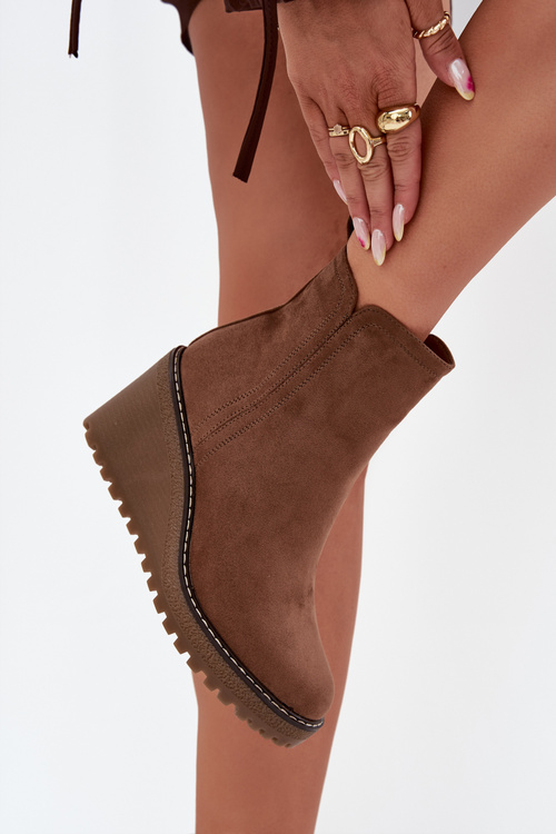 Zateplené boty na platformě z eko semiše hnědé Mavona