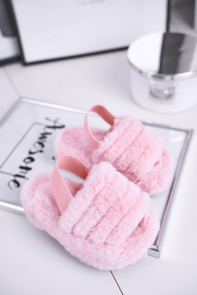 Dětské nazouváky s kožešinou růžové Fluffy