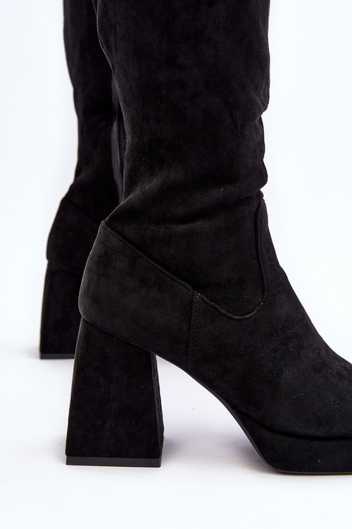 Dámské zimní kozačky na masivním podpatku Černé Layala