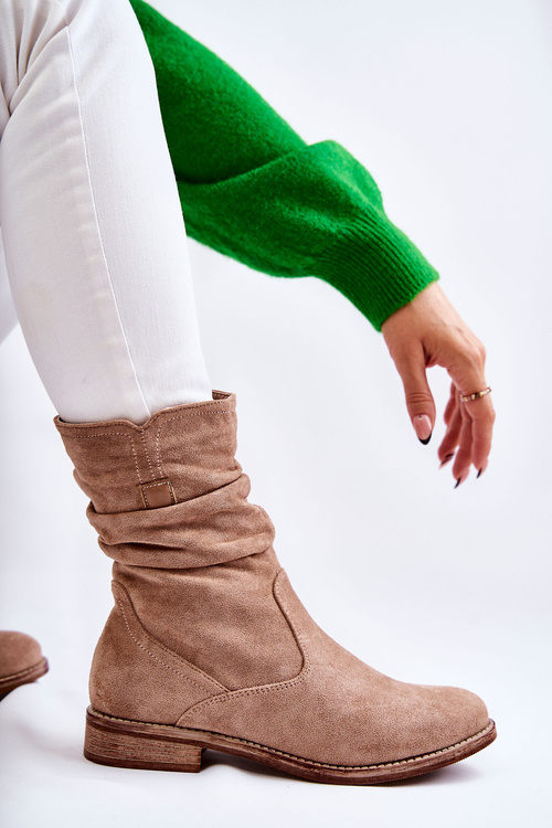 Dámské mačkané semišové boty Béžove Joanne