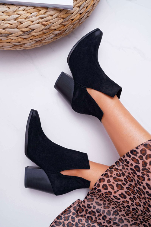 Dámské Kotníkové Boty Na Podpatku semišové Černé Nicole 2430