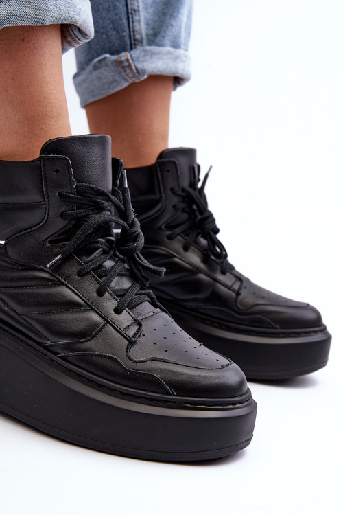 Zazoo 3392/X Dámské Kožené Sportovní Boty na Platformě Černé