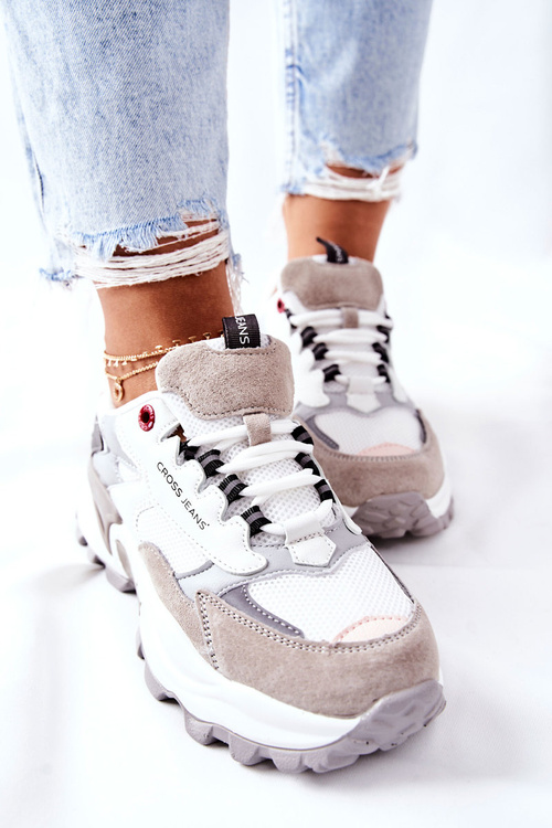 Dámske športové topánky krížové džínsy biele šedé II2R4020C
