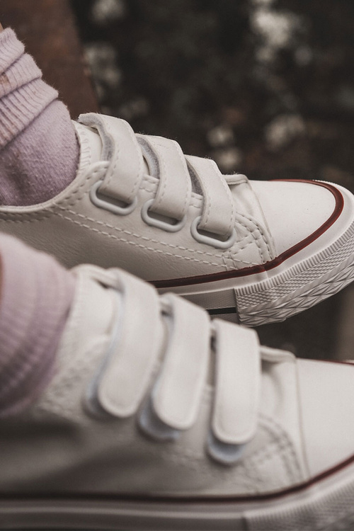 Tenisky pre detské kožené tenisky pre suchý zips, biely pestún