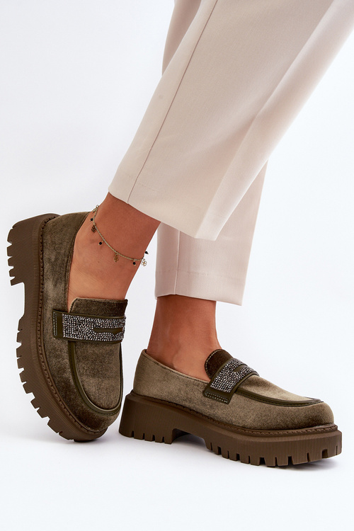 Dámske zamatové mokasíny s ozdobou tmavozelené Wendreda