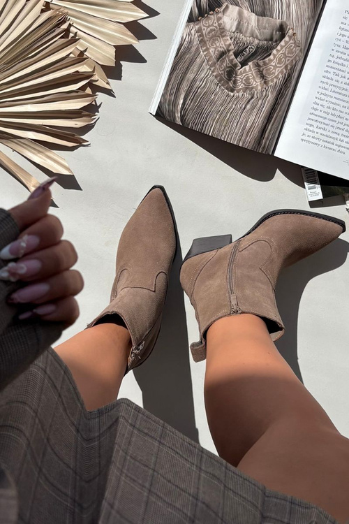 Sametové Kotníkové Boty Cowboy Dámské Na Podpatku Zateplené Khaki Dylira