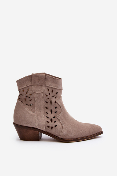 Zazoo 2870 Zamszové čižmy s nízkym opätkom a výstrihom na členok béžové