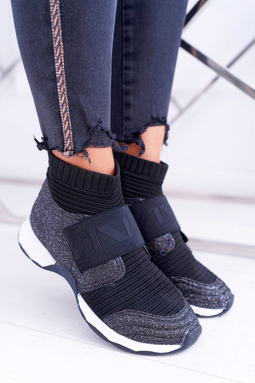 Dámská Sportovní Obuv Lu Boo S Ponožkou Brokátové černé Phantom