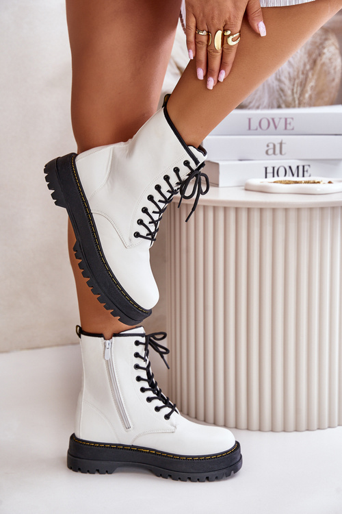 Zateplené pracovné čižmy z eko kože na zips biele Naleli