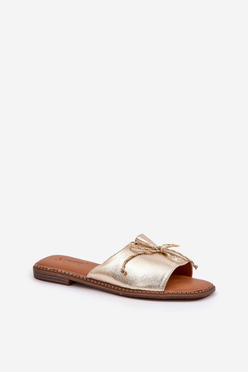 Pantofle Na Ploché Podešvi S Ozdobnou Mašlí Zlaté Deonelis