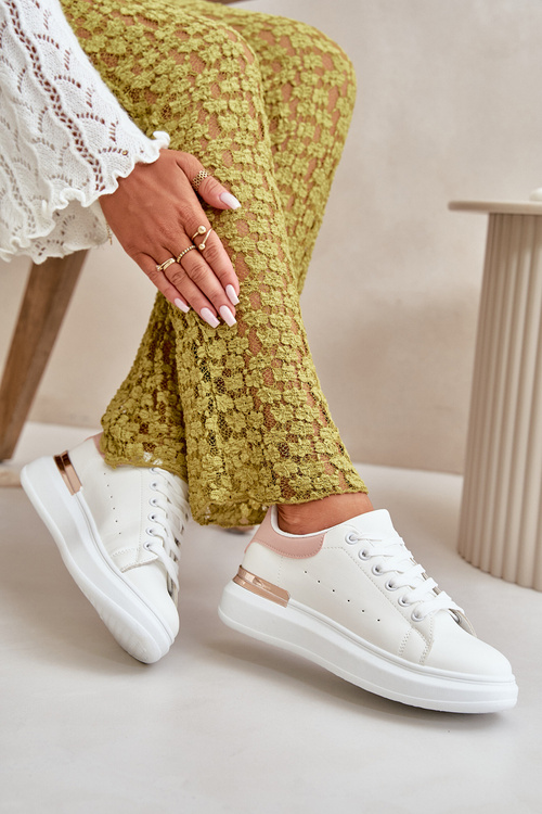 Nízke Dámske Tenisky Na Platforme Z Eko Kože Bielo-Ružové Nevelena