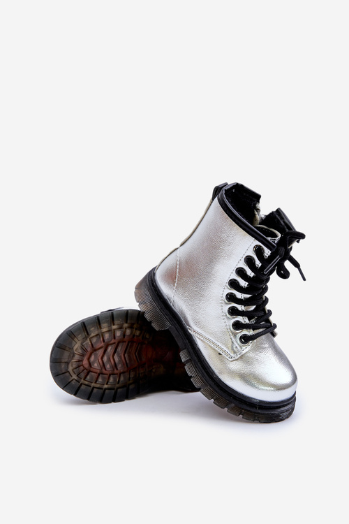 Zateplené dívčí lakované boty na zip stříbrné Novita