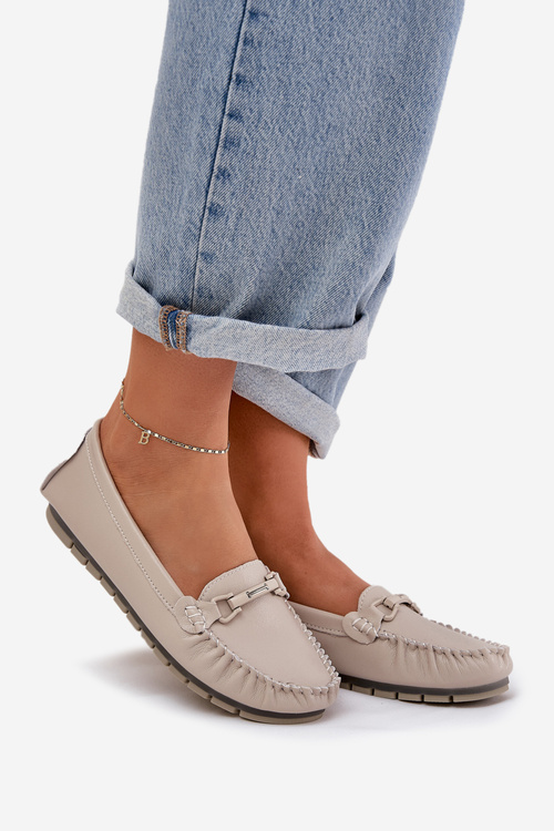 Ploché Kožené Mokasíny S Ozdobou S.Barski LR51-547 Béžové
