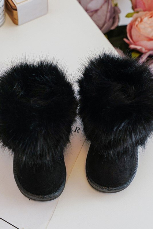 Dětské zateplené boty sněhové s kožešinou černé Nohie