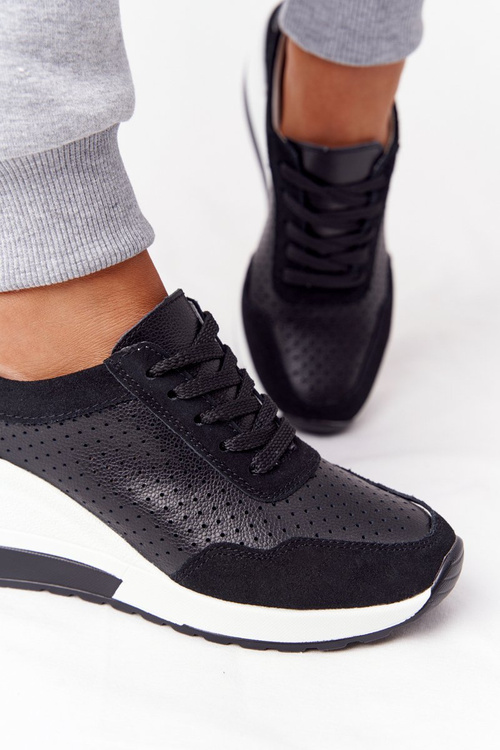 Prolamovane Kožené Klínové Boty Sneakersy S.Barski Černé