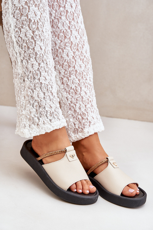 Dámske Kožené Šľapky Béžové Zazoo 2896