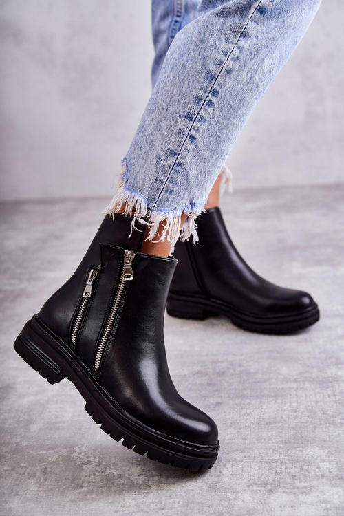 Dámské kožené kozačky na zip Černá Navarra