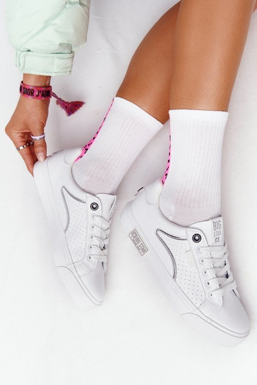 Dámské Kožené Tenisky BIG STAR HH274075 Bílé-Stříbrné