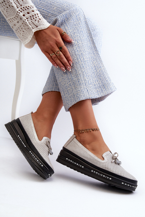 Lesklé Dámské Kozačky Ze Kůže Na Platformě S.Barski LR400 Stříbrné