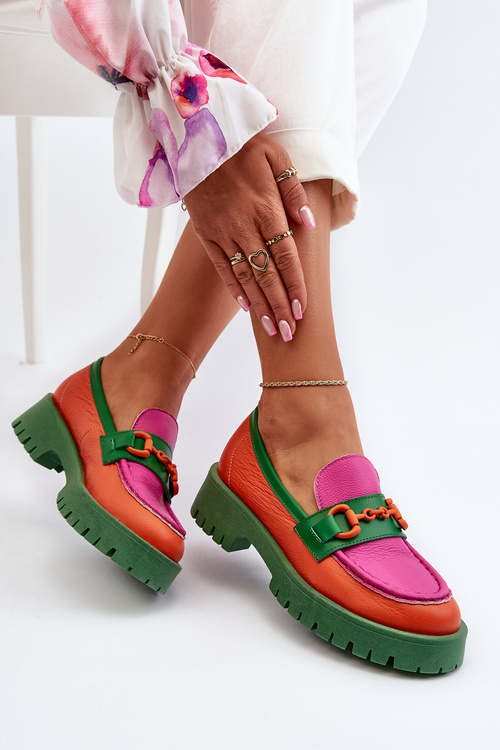 Dámské kožené mokasíny s ozdobou CheBello 4444 oranžové