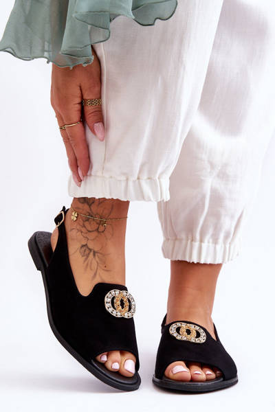 Zeowe ploché sandále s ozdobou Nicole 2744/002 čierna