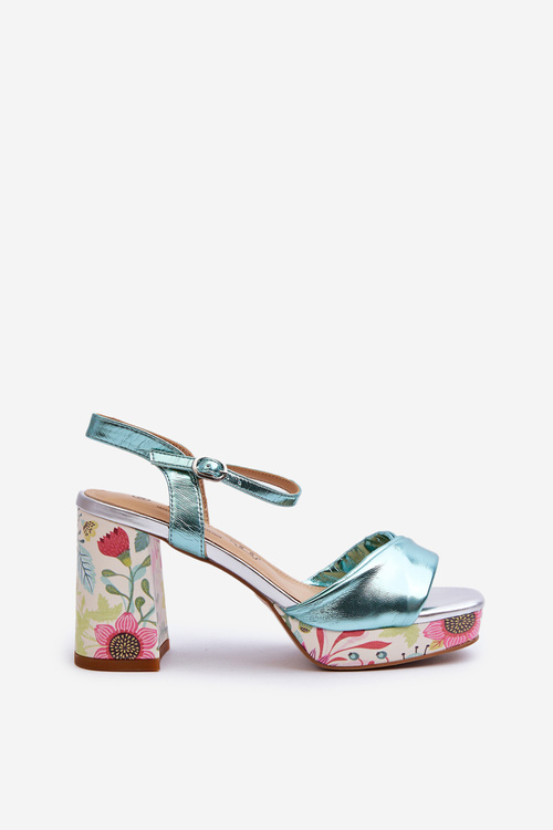 Dámske sandále na opätku s kvetinovým vzorom D&A CR980 Modré