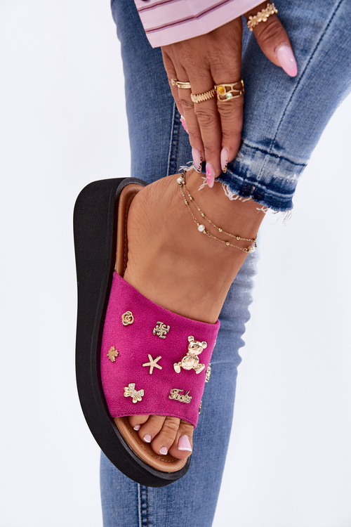 Dámské Zamszové Pantofle S Připínkami Fuchsie Vinceza 66741