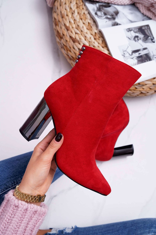 Dámské Kotníkové Boty Na Stříbrném Podpatku Červené Dimmy