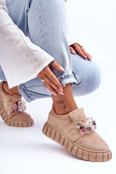 Módne sklz -topánky topánok s dekoráciou Dark Béžová túžba