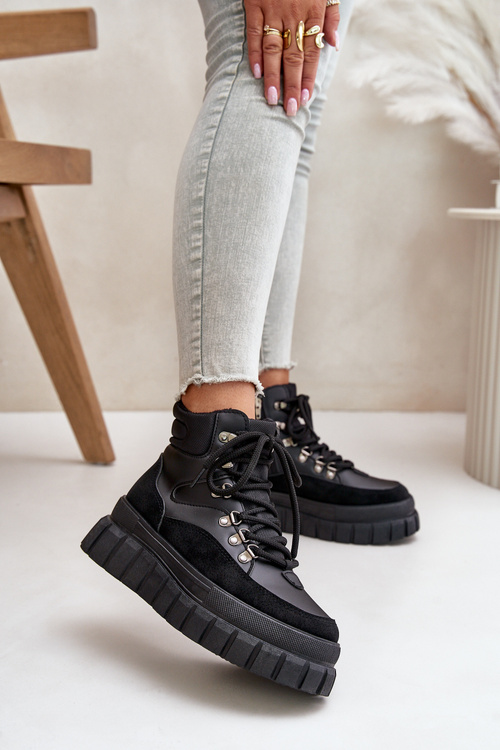 Dámské Zateplené Kotníkové Boty Na Platformě Černé Jelenia