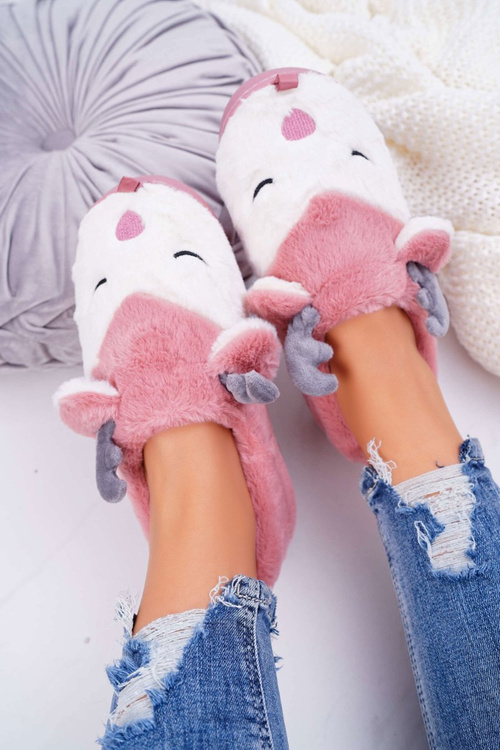 Dámské pantofle s Kožešinou sob tmavě růžove Reindeer