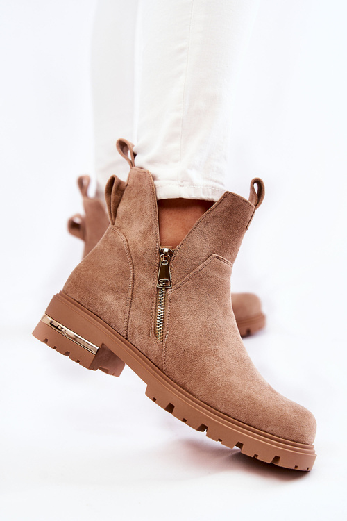 Semišové kozačky s výřezy Béžove Klarissa