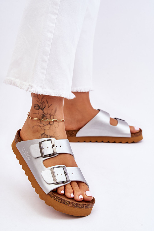 Klasické dámské pantofle Big Star LL274476 Stříbré