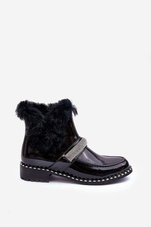 Nízkolaté topánky s kožušinou a dekoráciou S. Barski MR870-74 Čierna