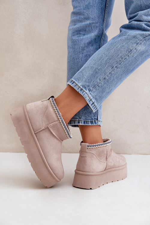 Sněhule na platformě s ozdobnou výšivkou světlobežové Heslania