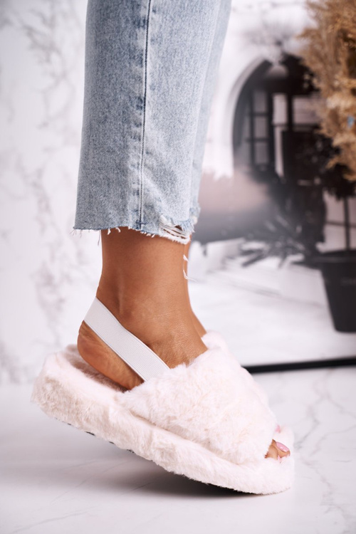 Dámska papci na platforme kožušina béžová snehová vločka