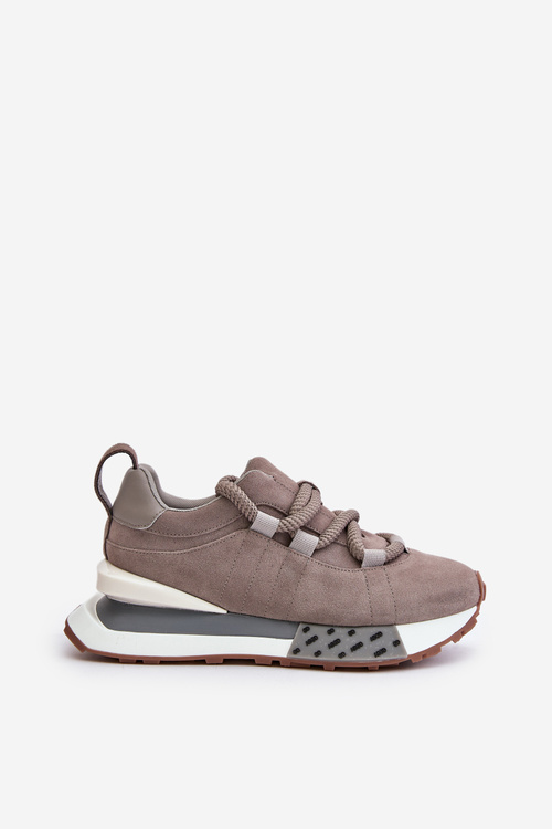 Semišové dámské sneakersy na platformě s tlustým šněrováním Artiker 54C1463 šedé