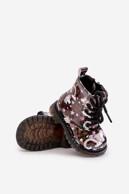 Dětské zateplené boty se zipem jednorožci černé Tiptop