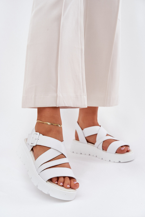 Dámske Kožené Sandále Na Platforme S Prackou Bílé Selianae