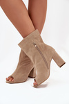 Semišové Boty Na Podpatku S Otevřenými Prsty Béžové Zazoo 3830