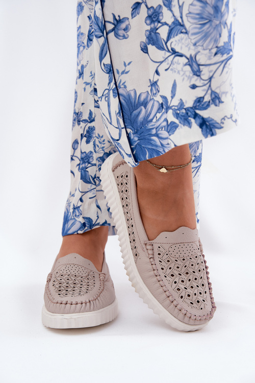 Kožené Dámské Mokasíny S Vzorováním Vinceza 88028 Béžové