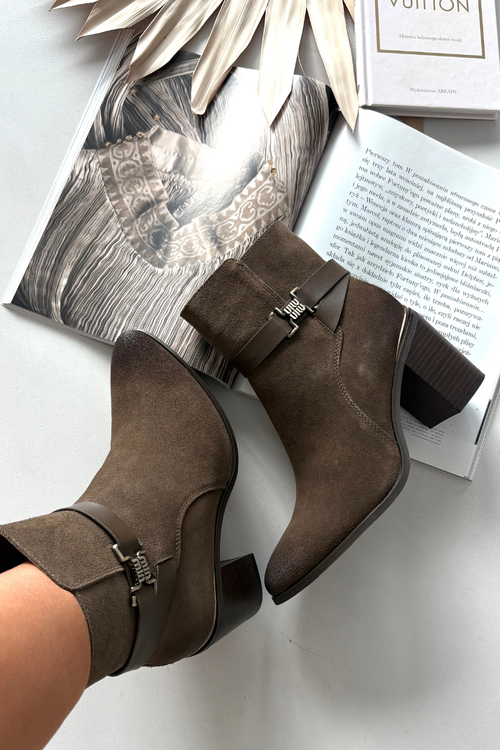 Dámské kotníkové boty z přírodního semiše na sloupku vyhřívané Sergio Leone BT25384-S Khaki