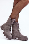 Suede Lace -up Boots Workers s kožušinou sivou frendo