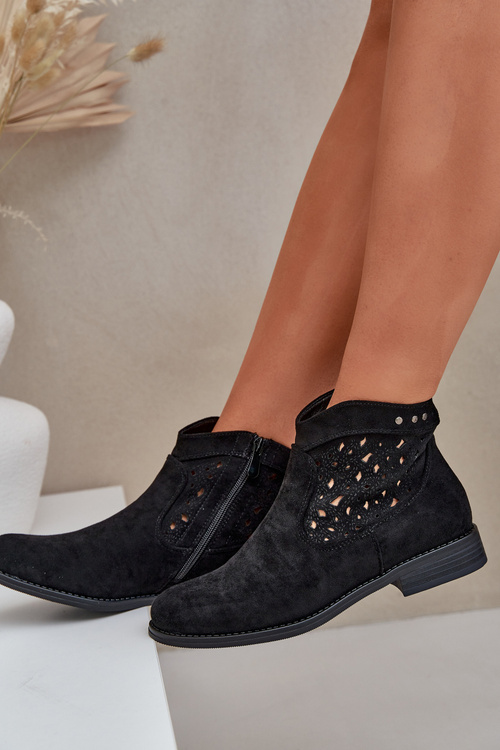 Dámske Ažúrové Čižmy Na Plochom Opätku S.Barski HY51-113 Čierne